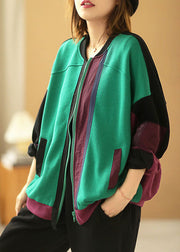 Chic Green Loose Pockets Patchwork Herbst Langarm Mantel