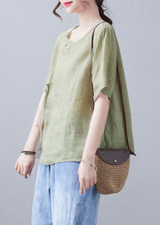 Chic Green O-Neck Stickerei Shirt Short Sleeve