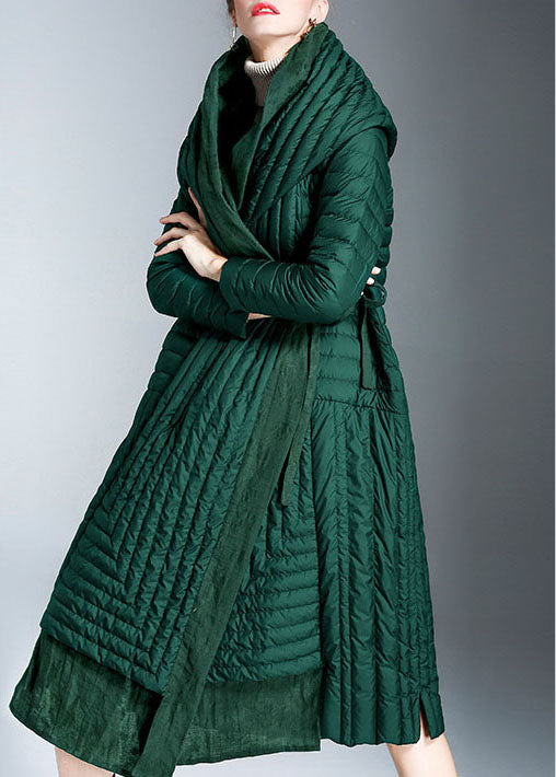 Chic Green Pockets Print Winter Duck Down coat