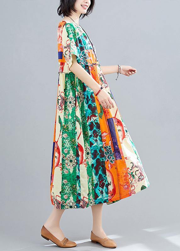 Chic Green Print Dresses O Neck Patchwork Maxi Spring Dress - bagstylebliss