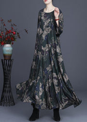 Chic Green Print Silk asymmetrical design Mid Dress Summer - bagstylebliss