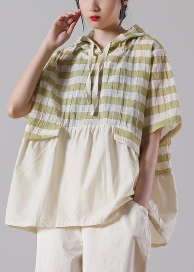 Chic Green Striped Oversize Cotton Linen Summer Shirt - bagstylebliss