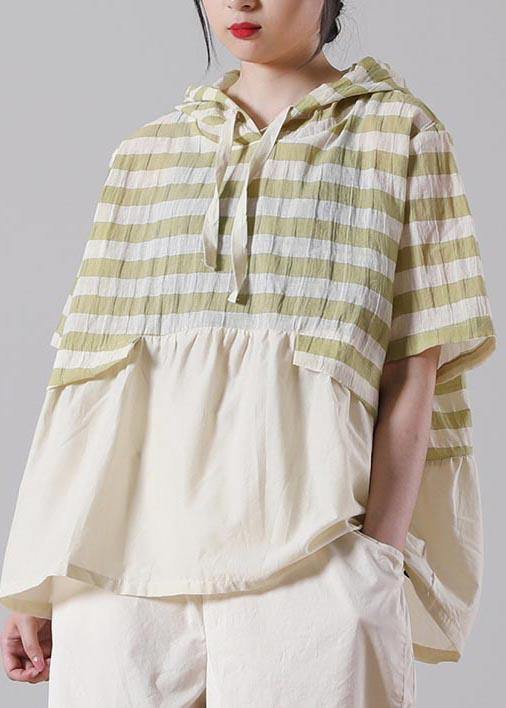 Chic Green Striped Oversize Cotton Linen Summer Shirt - bagstylebliss