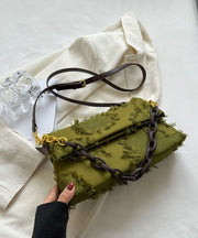 Chic Green Tassel Patchwork Chain Canvas Messenger Bag