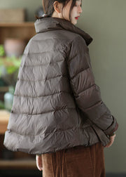 Chic Grey Stand Collar Pockets design Winter Thick Down Coats