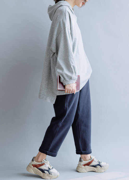 Chic Grey elastic waist Cotton straight pants Spring