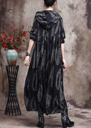 Chic Hoodie Baggy Maxi Dresses Black Print Long Dresses - bagstylebliss