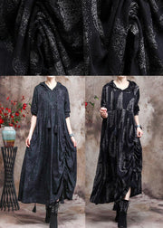 Chic Hoodie Baggy Maxi Dresses Black Print Long Dresses - bagstylebliss