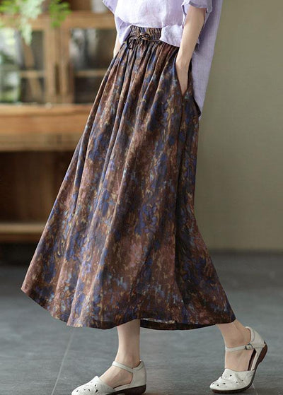 Chic Khaki Print Patchwork A Line Skirt Linen Fall - bagstylebliss