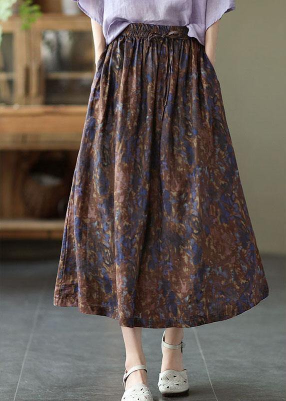 Chic Khaki Print Patchwork A Line Skirt Linen Fall - bagstylebliss