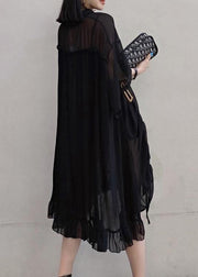 Chic Lapel Asymmetric Spring Quilting Dresses Design Black Long Dresses - bagstylebliss