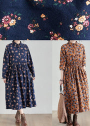 Chic Lapel Cinched Spring Tunics Shape Navy Print Traveling Dress - bagstylebliss