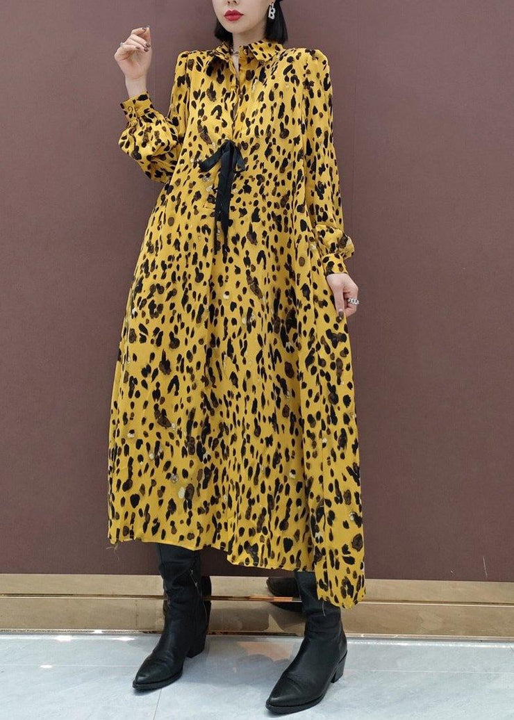 Chic Lapel Large Hem Spring Clothes Fashion Ideas Yellow Dotted Maxi Dress - bagstylebliss