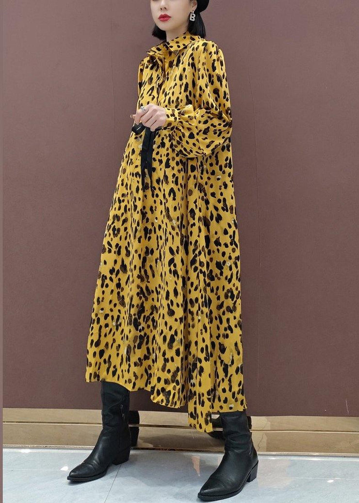 Chic Lapel Large Hem Spring Clothes Fashion Ideas Yellow Dotted Maxi Dress - bagstylebliss