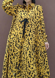 Chic Lapel Large Hem Spring Clothes Fashion Ideas Yellow Dotted Maxi Dress - bagstylebliss