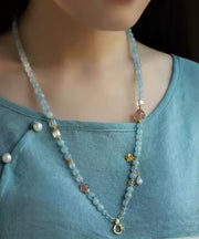 Chic Light Blue Alloy Jade Beading Tassel Pendant Necklace