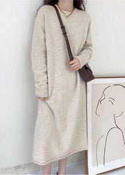 Chic Light Grey Cozy Long Cashmere Knit Sweater Dress Fall