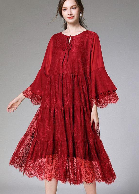 Chic Mulberry Fashion Flare Sleeve Fall Lace Sundress - bagstylebliss