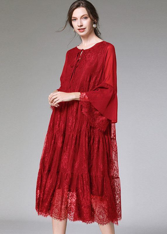 Chic Mulberry Fashion Flare Sleeve Fall Lace Sundress - bagstylebliss