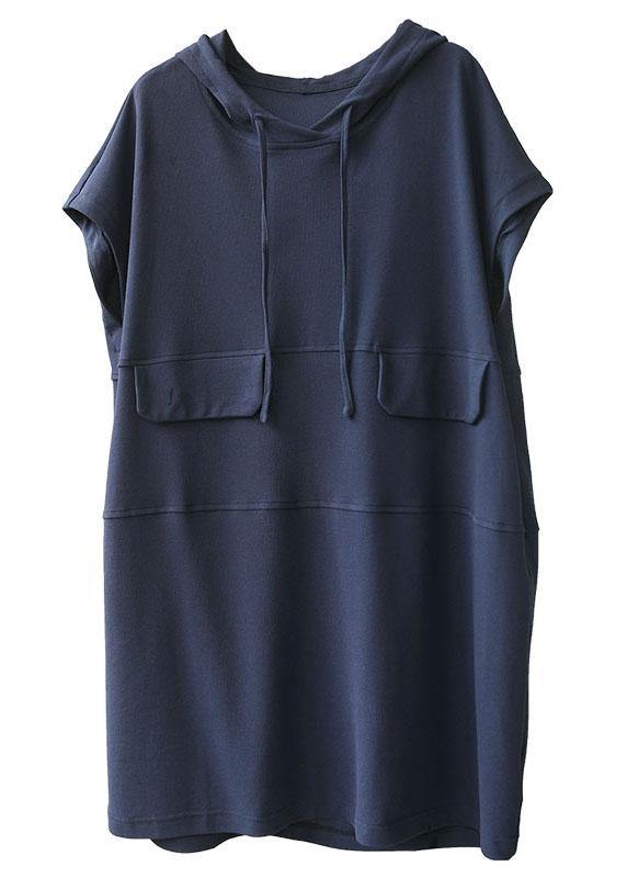 Chic Navy Hooded drawstring Patchwork Fall Short Sleeve Dress - bagstylebliss