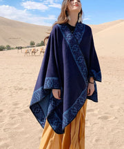 Chic Navy Oversized Print Cashmere Shawl