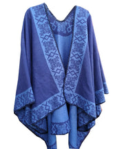 Chic Navy Oversized Print Cashmere Shawl