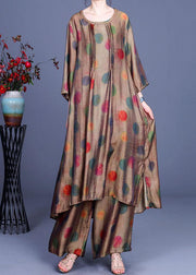 Chic Navy Print long smock Wide Leg Chiffon Women Two Pieces Sets - bagstylebliss