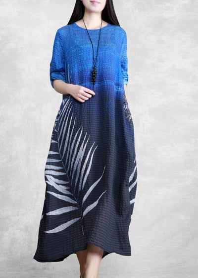 Chic O Neck Asymmetric Spring Tunics Blue Black Print Plus Size Dresses - bagstylebliss