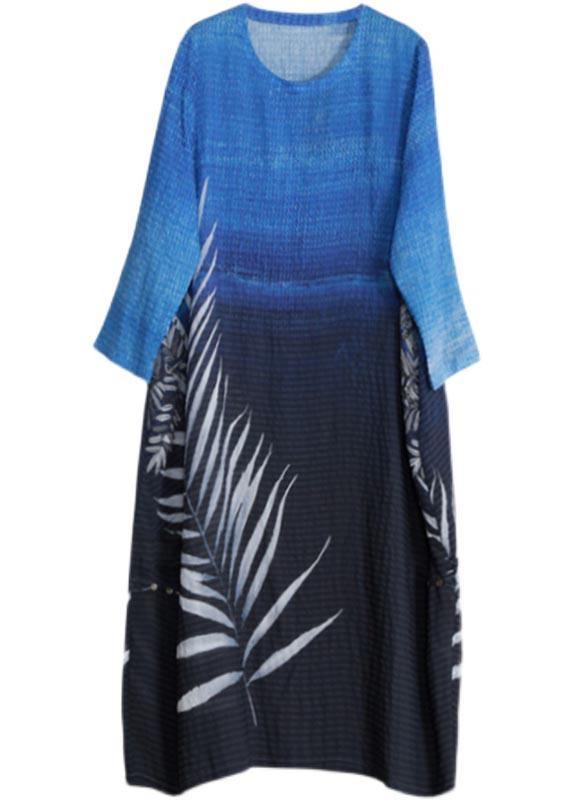 Chic O Neck Asymmetric Spring Tunics Blue Black Print Plus Size Dresses - bagstylebliss