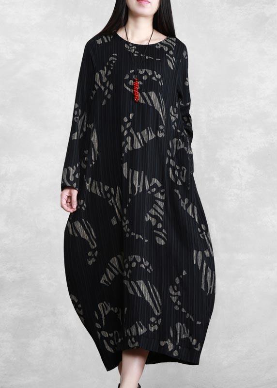 Chic O Neck Spring Tunics Runway Black Print Long Dresses - bagstylebliss