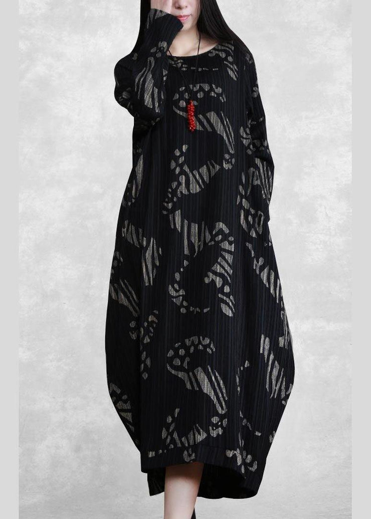 Chic O Neck Spring Tunics Runway Black Print Long Dresses - bagstylebliss