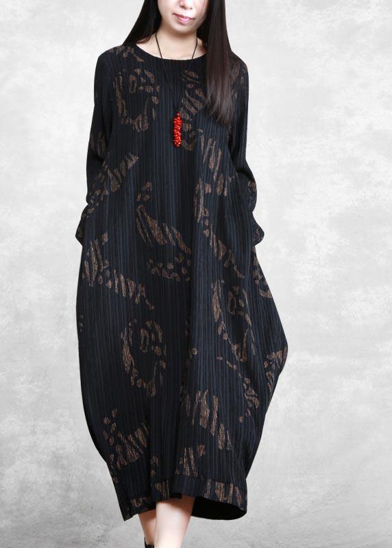 Chic O Neck Spring Tunics Runway Black Print Long Dresses - bagstylebliss