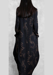 Chic O Neck Spring Tunics Runway Black Print Long Dresses - bagstylebliss