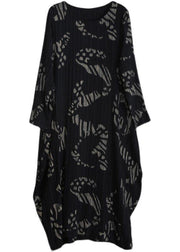 Chic O Neck Spring Tunics Runway Black Print Long Dresses - bagstylebliss