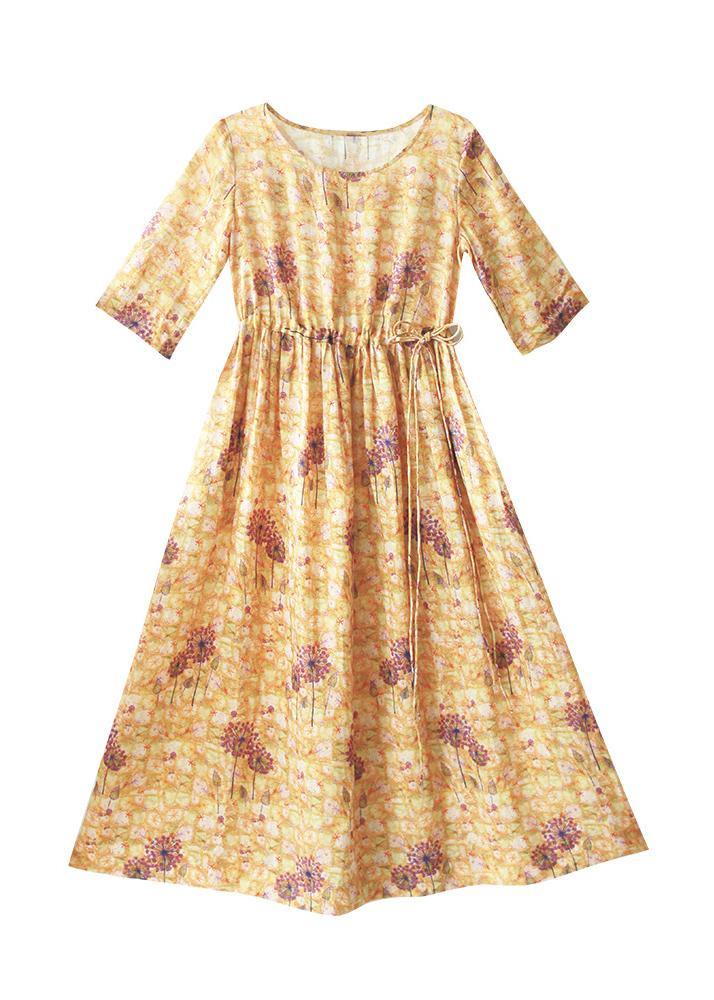 Chic O-Neck Summer Clothes Pattern Yellow Print Dress - bagstylebliss