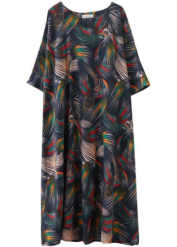 Chic O Neck Summer Dress Work Outfits Abstract Pattern Maxi Dresses - bagstylebliss