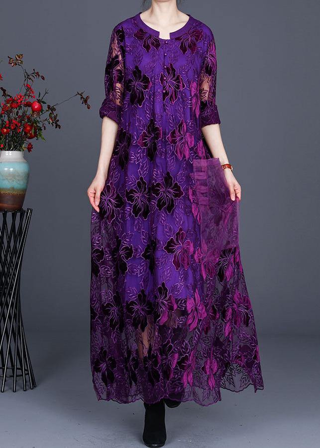 Chic Purple Lace Maxi Dress Caftans Loose Dresses - bagstylebliss