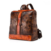 Chic Omychic Casual Travel chocolate Color Matching Leather Backpack - bagstylebliss