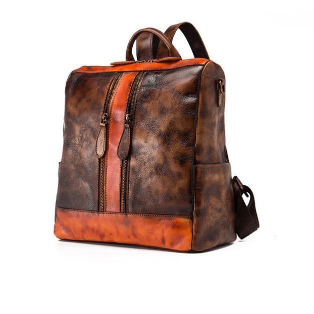 Chic Omychic Casual Travel chocolate Color Matching Leather Backpack - bagstylebliss