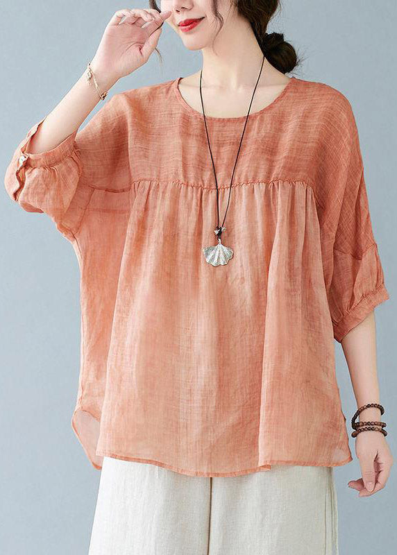 Chic Orange O-Neck Patchwork Side Open T Shirt Half Sleeve