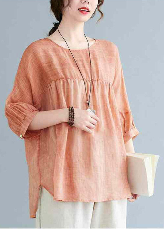 Chic Orange O-Neck Patchwork Side Open T Shirt Half Sleeve