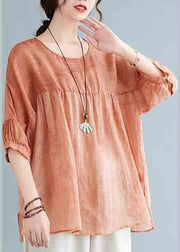 Chic Orange O-Neck Patchwork Side Open T Shirt Half Sleeve