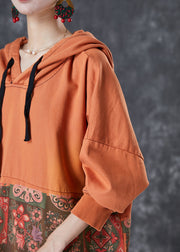 Chic Orange Oversized Patchwork Cotton Pullover Sweatshirt Dress Fall