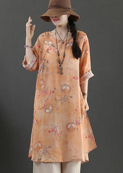 Chic Orange Print Long Linen Top Summer - bagstylebliss