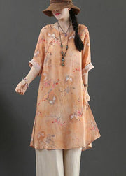 Chic Orange Print Long Linen Top Summer - bagstylebliss