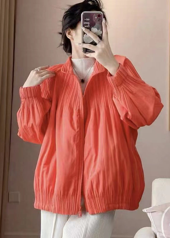 Chic Orange Zip Up Fine Cotton Filled Thin Jackets Spring