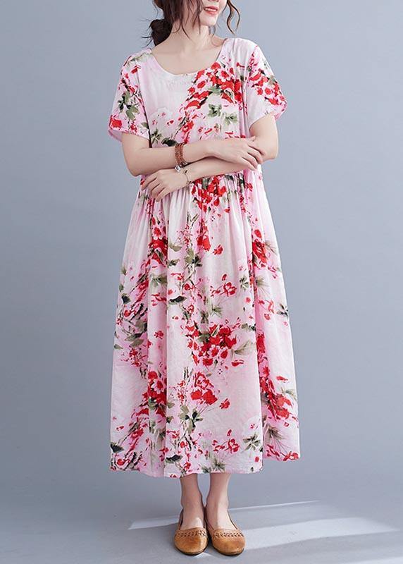 Chic Pink Print Cotton Pockets Summer Dress - bagstylebliss