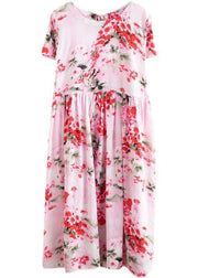 Chic Pink Print Cotton Pockets Summer Dress - bagstylebliss