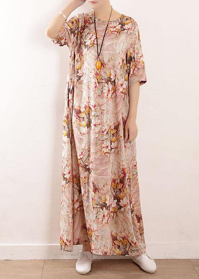 Chic Pink Print Oriental Summer Maxi Dress - bagstylebliss