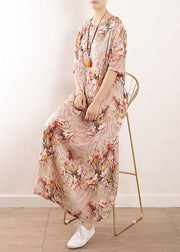 Chic Pink Print Oriental Summer Maxi Dress - bagstylebliss